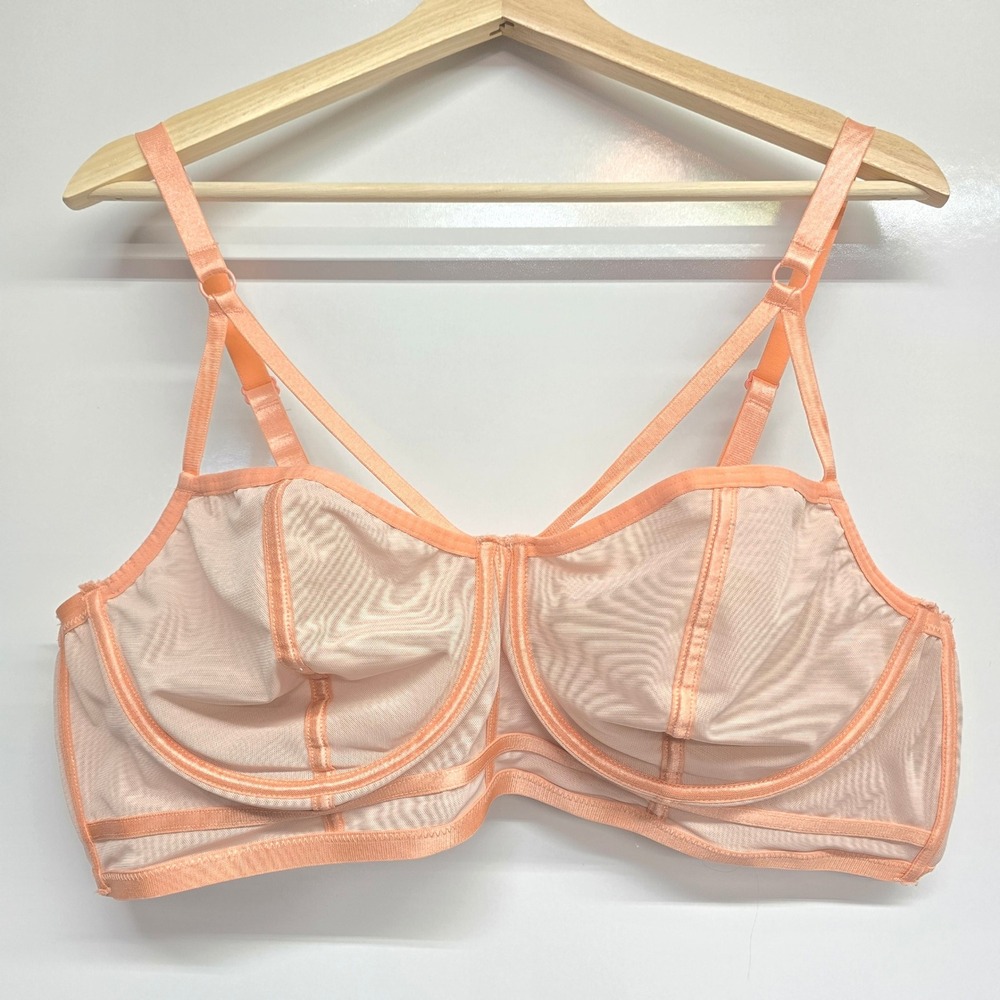 Torrid Curve Peach Mesh Longline Bra Strappy Cage Underwire Size 4 Plus Size